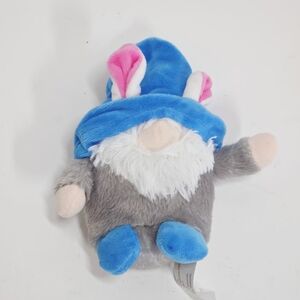 Fuzzy Friends Easter Plush Gnome with Bunny Ears 7" Gray and Blue